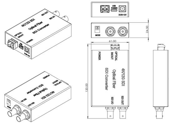 12G SDI al vídeo del canal del convertidor 1 de la fibra y a la transmisión audio